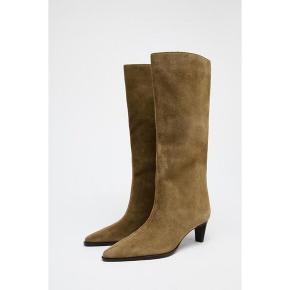 ZARA SPLIT SUEDE KITTEN HEEL BOOTS - Picture 4 of 6